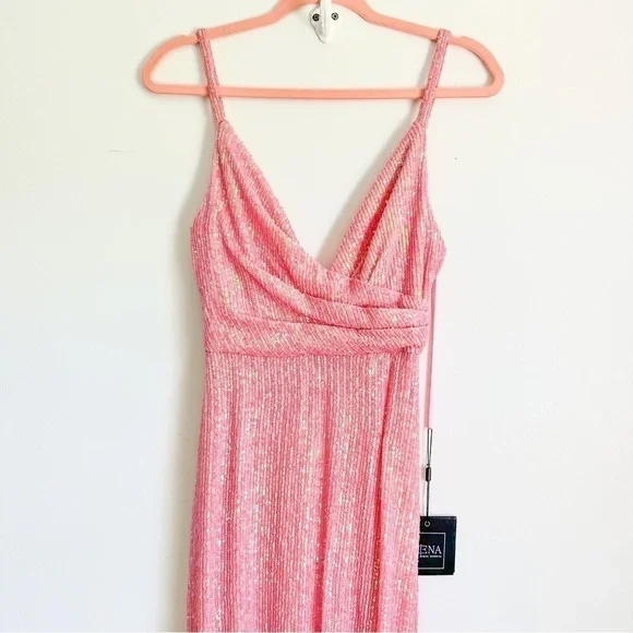 Ieena for Mac Duggal 26945 Barbie Pink Plunging Neckline Sequin Dress sz 0 - Picture 6 of 11